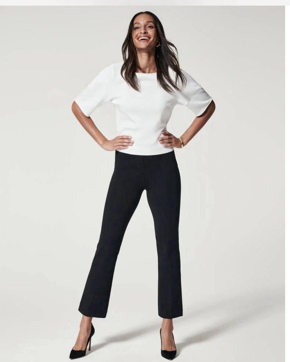 SPANX Women’s XL Black Pull On Ponte Kick Flare Pants Stretch Cropped Slimming